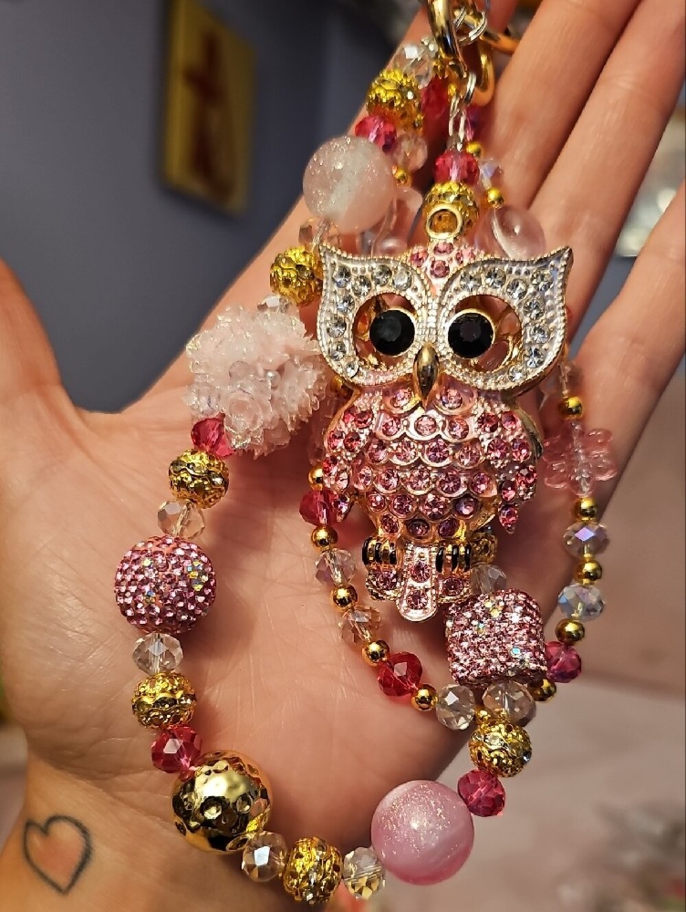 Pink Crystal Owl Purse Charm - Picture 2 of 5